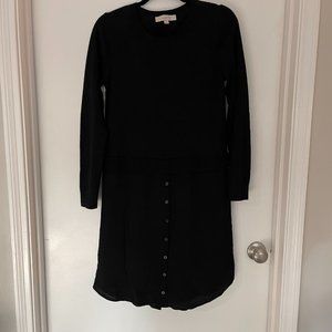 LOFT Sweater Dress Mixed Media Dress in Black, sweater top & crepe skirt, M